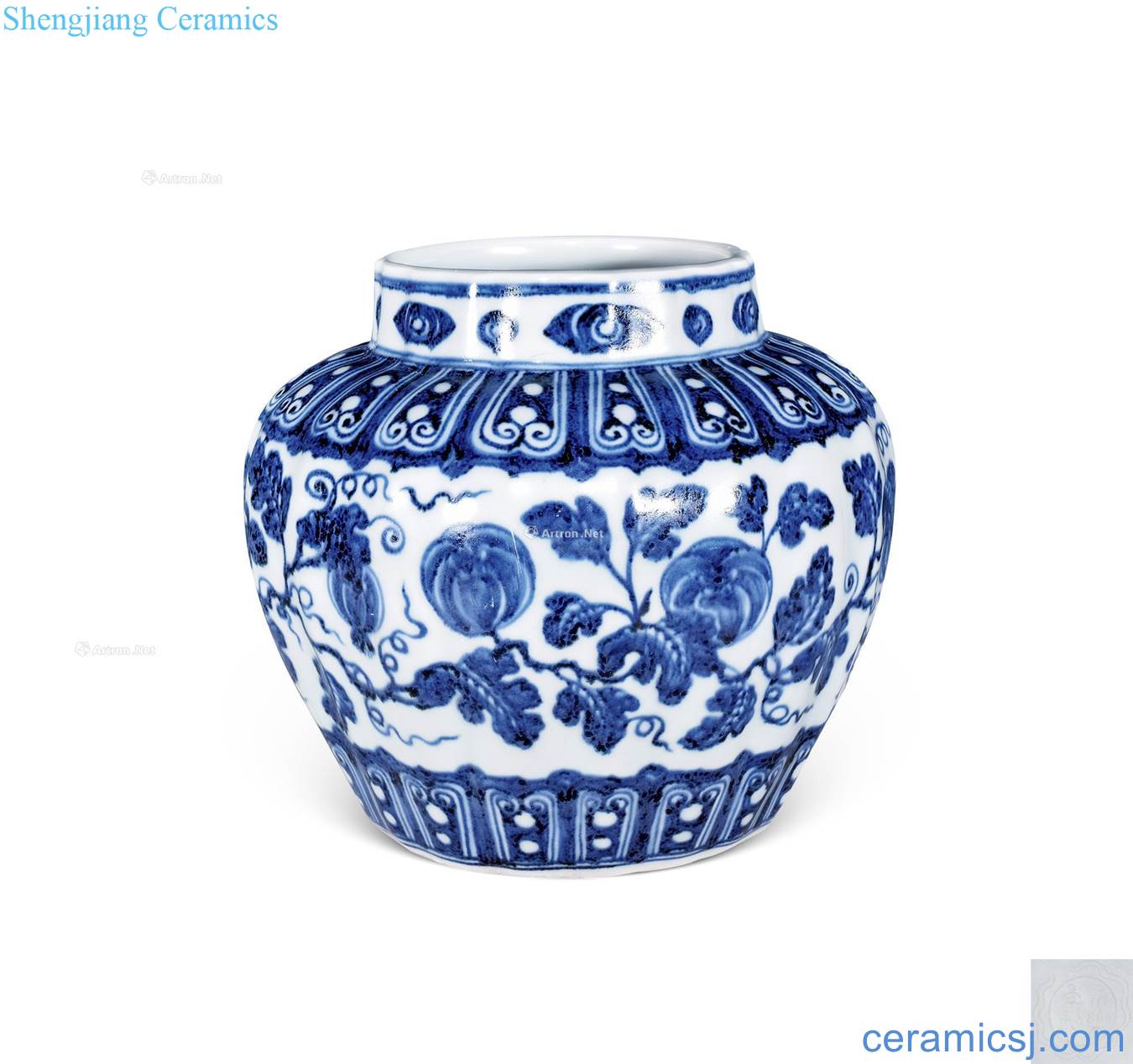 Ming yongle Blue and white ruffled branch flowers and grain melon leng cans