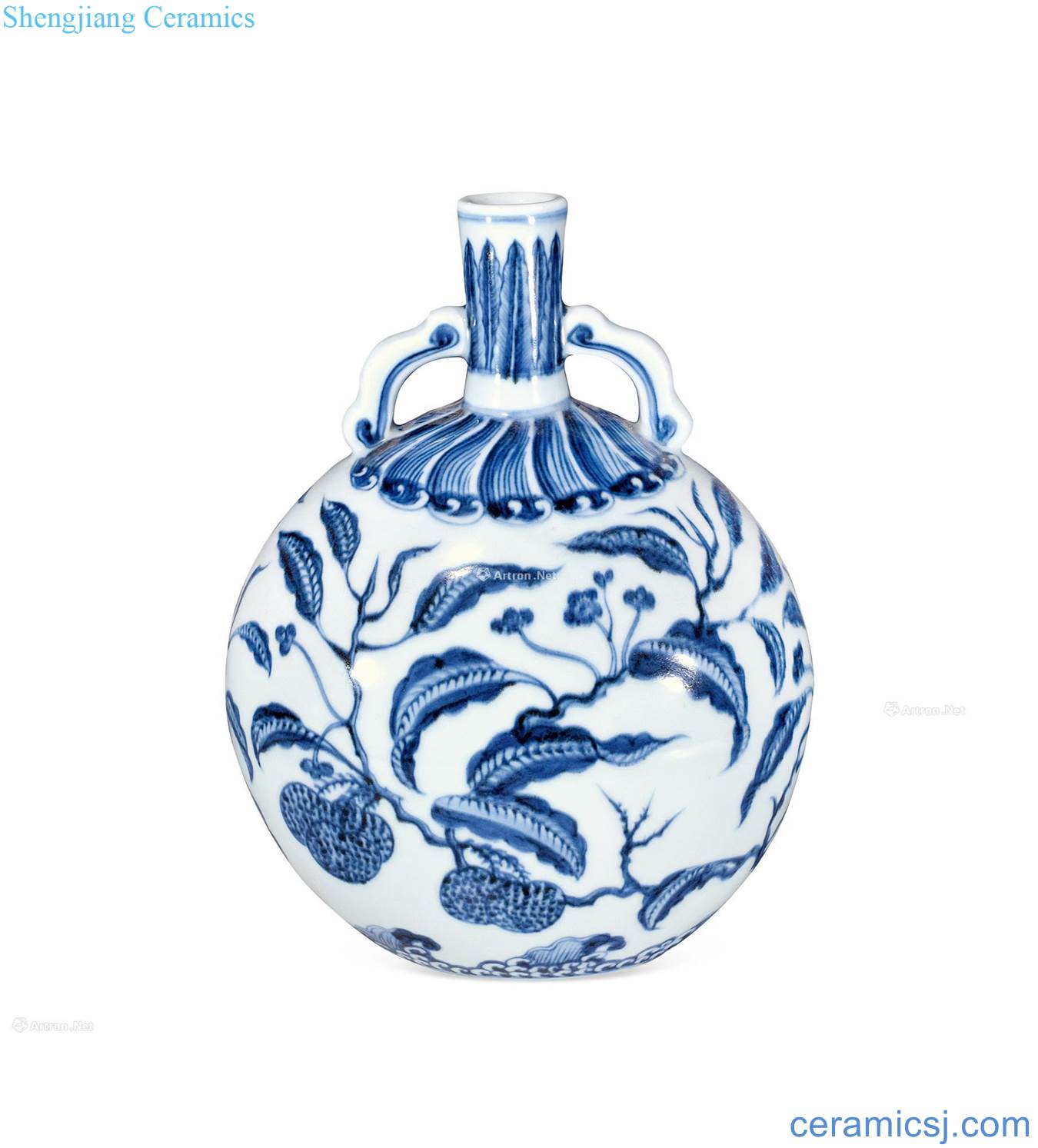 Ming yongle Blue and white litchi grain ears flat bottles