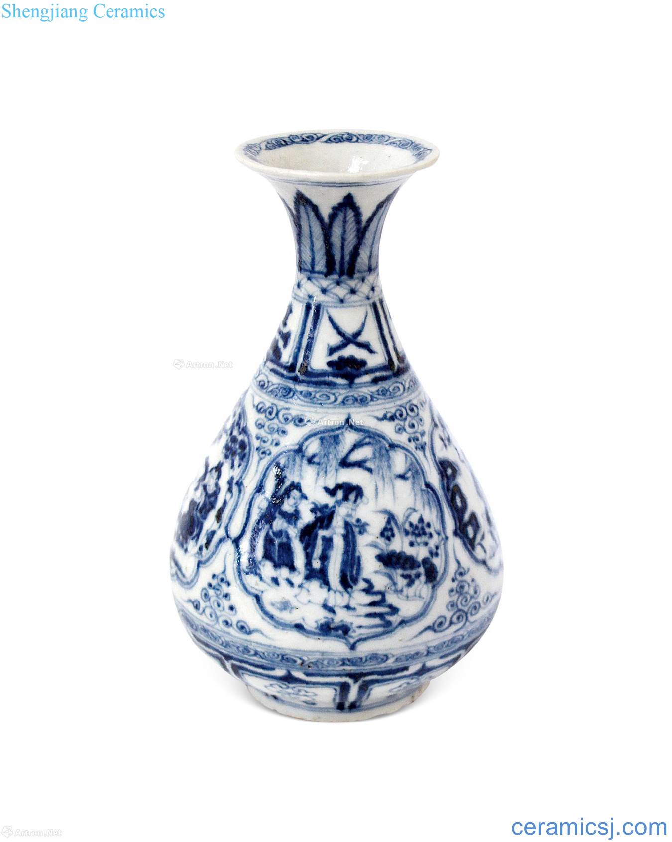 yuan Blue and white the eight immortals grain okho spring bottle