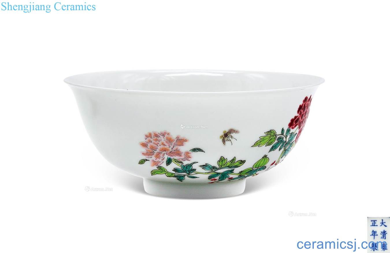 Qing yongzheng pastel peony green-splashed bowls