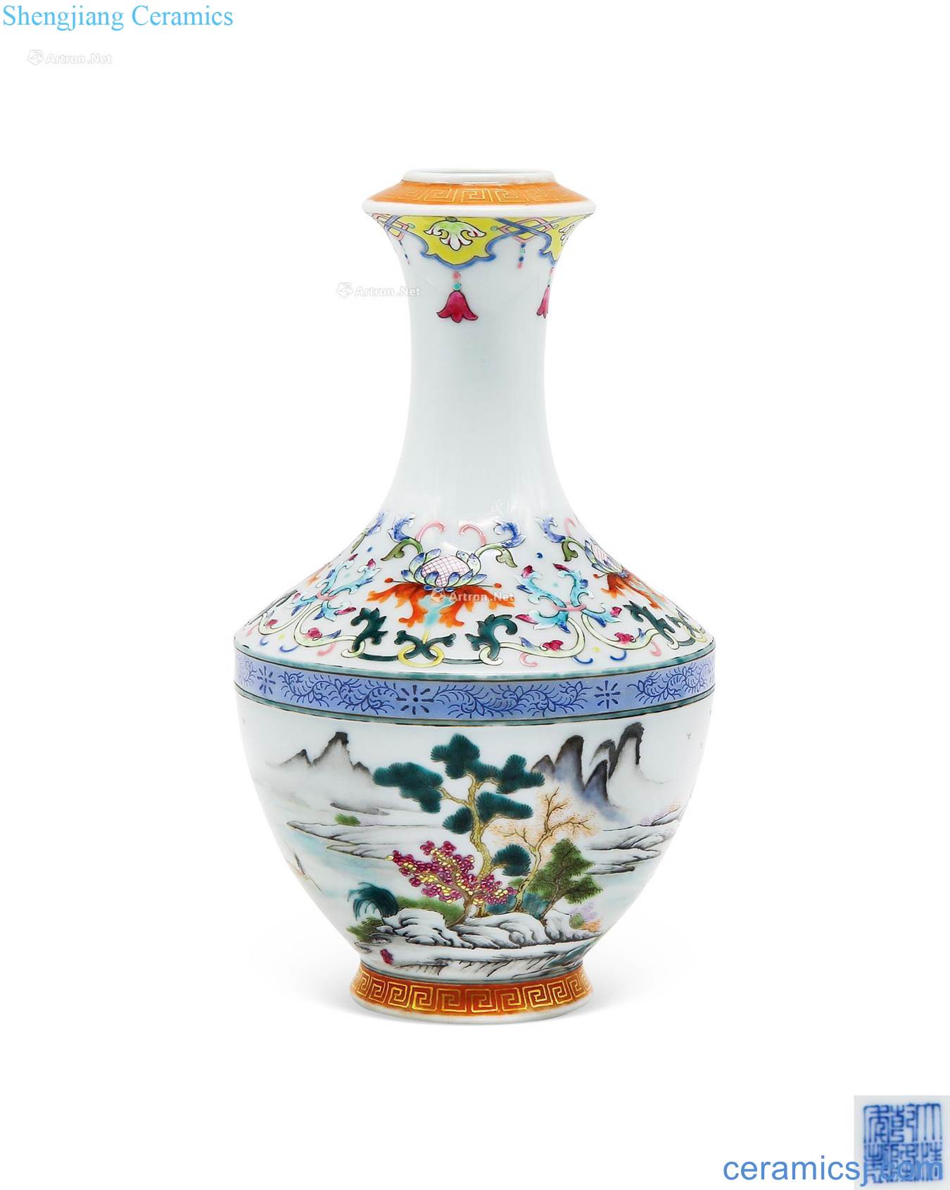 Qing qianlong pastel landscape grain dish buccal bottle