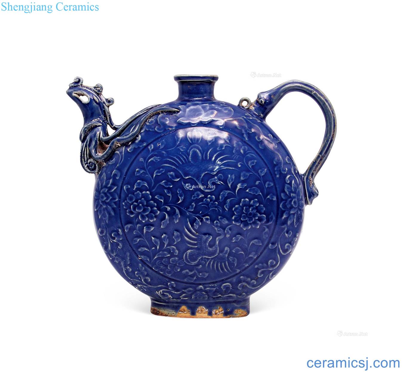 yuan The blue glaze wear peony grains chicken mouth ewer heaping phoenix