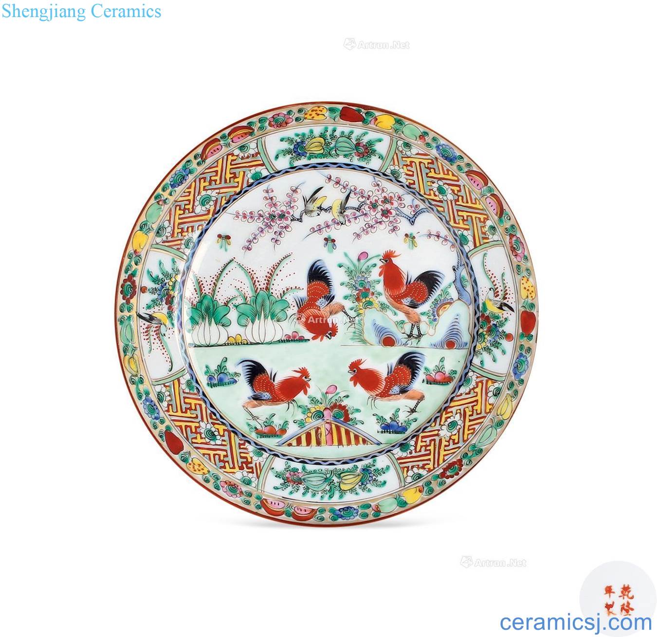 Qing qianlong pastel golden pheasant melon flower tray