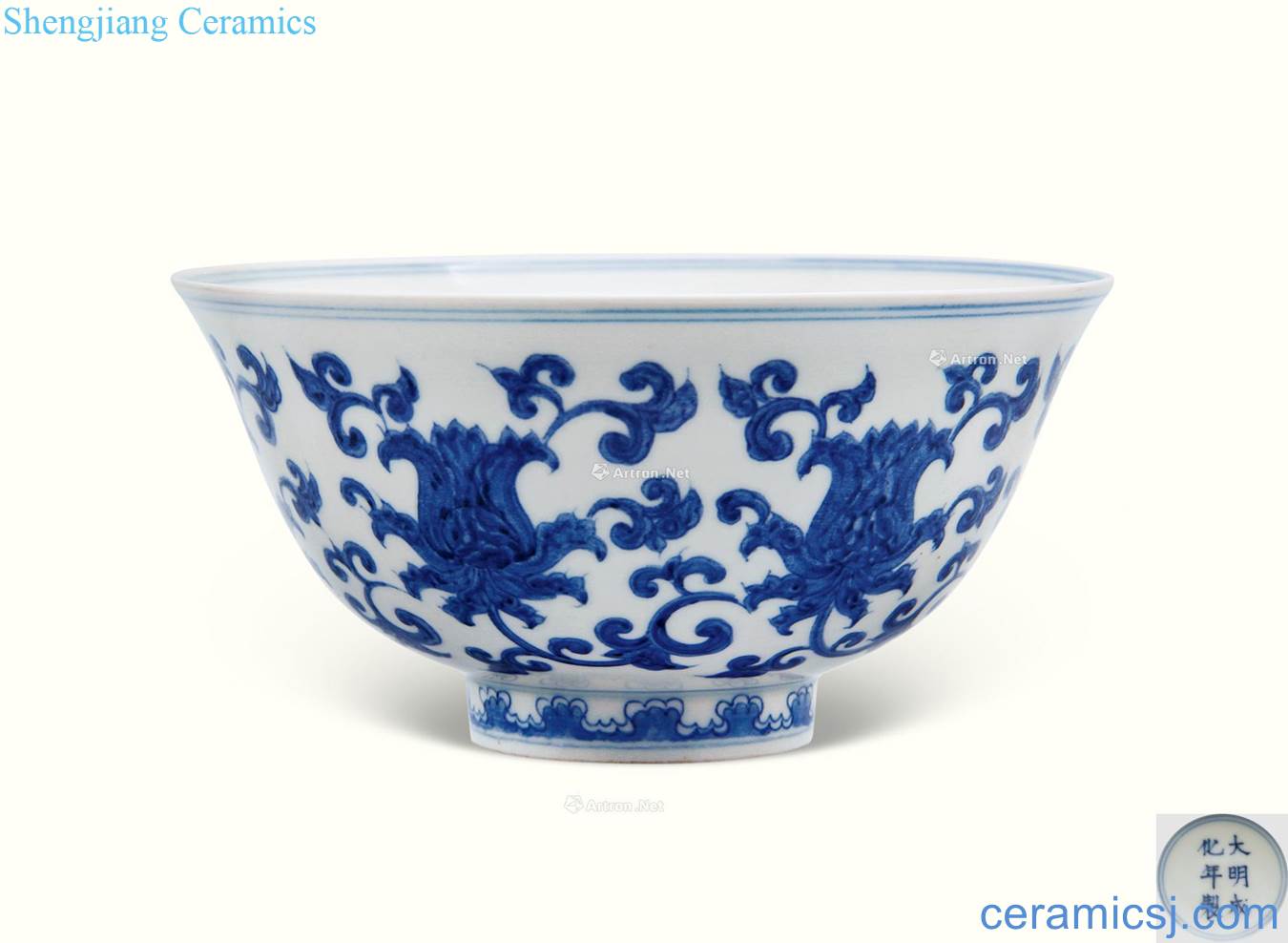 in Blue and white peony green-splashed bowls