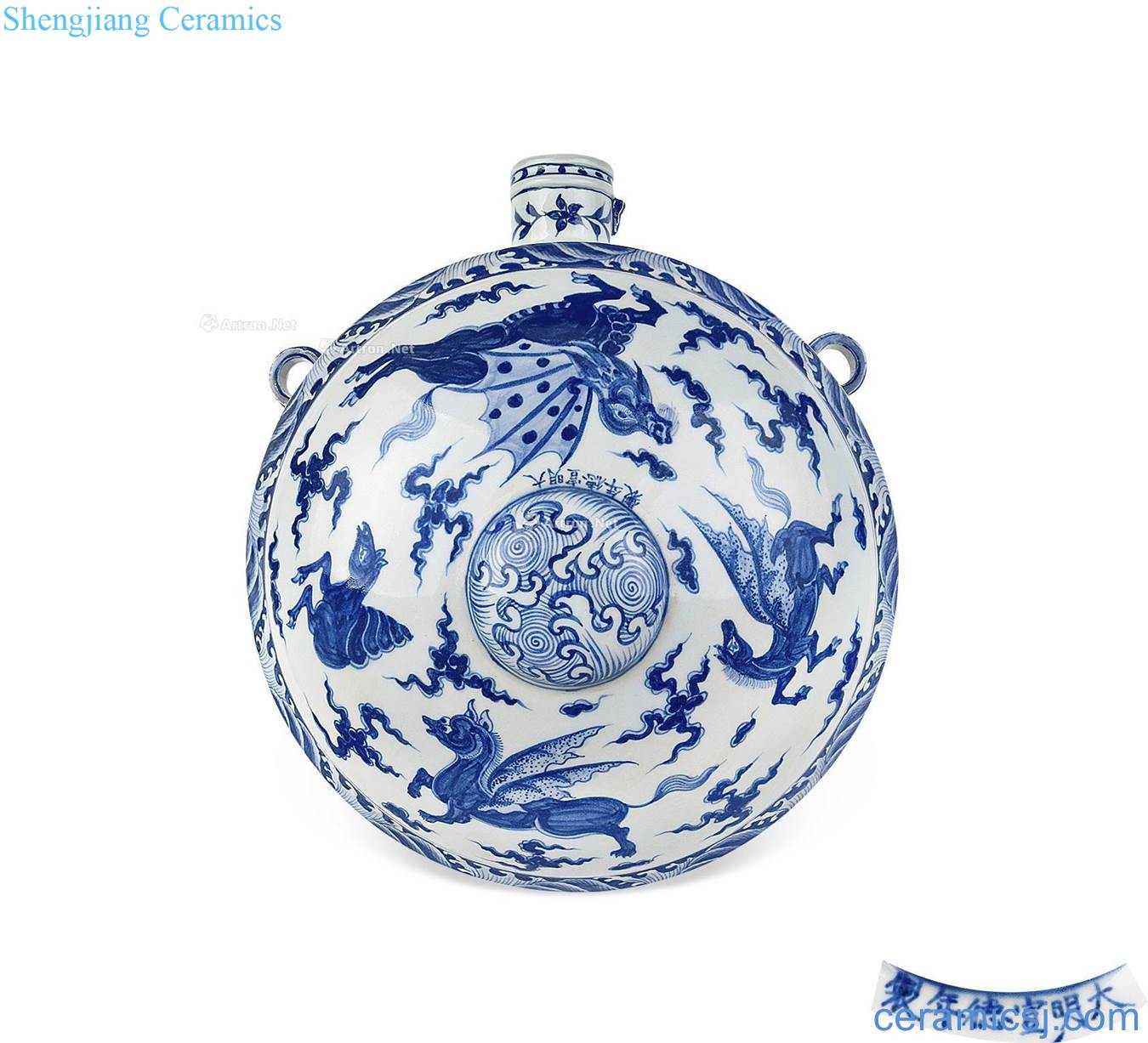 Ming xuande Blue and white benevolent grain wall bottles