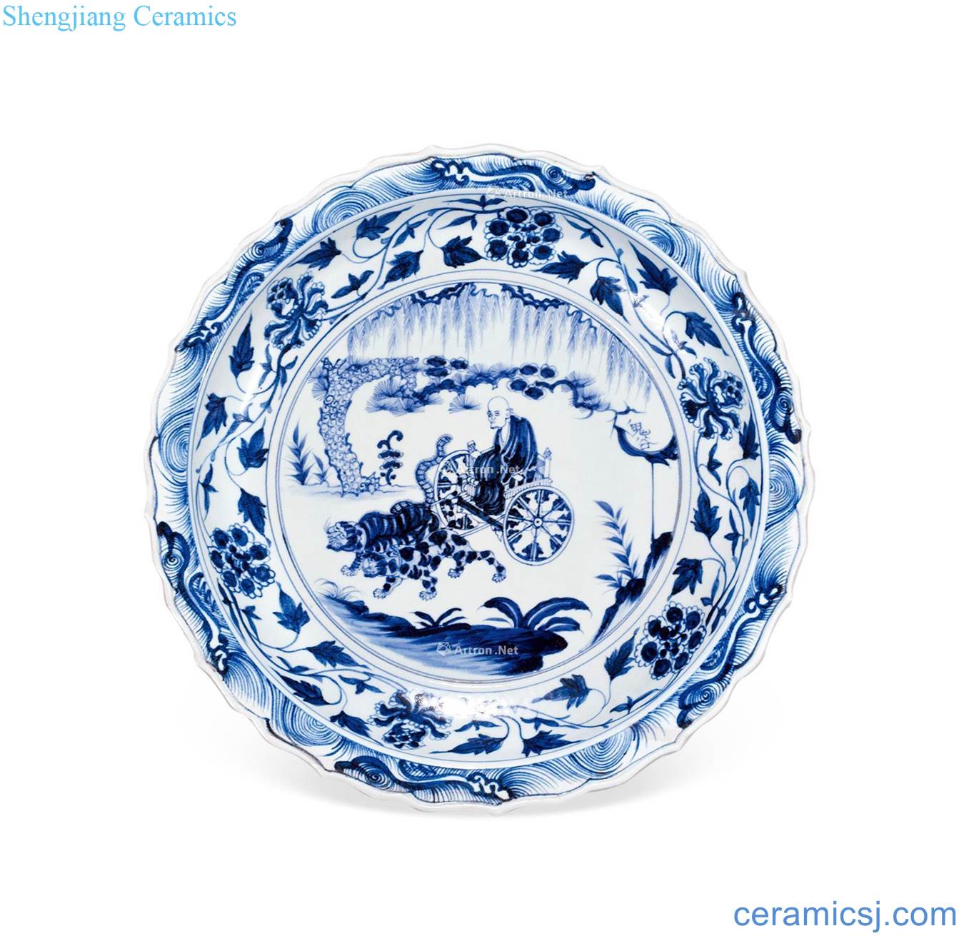 Early Ming dynasty Blue and white guiguzi down grain flower disc