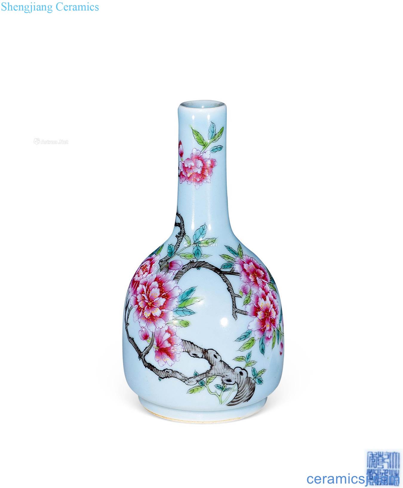 Qing qianlong pastel peach blossom paper of civic bottle green glaze