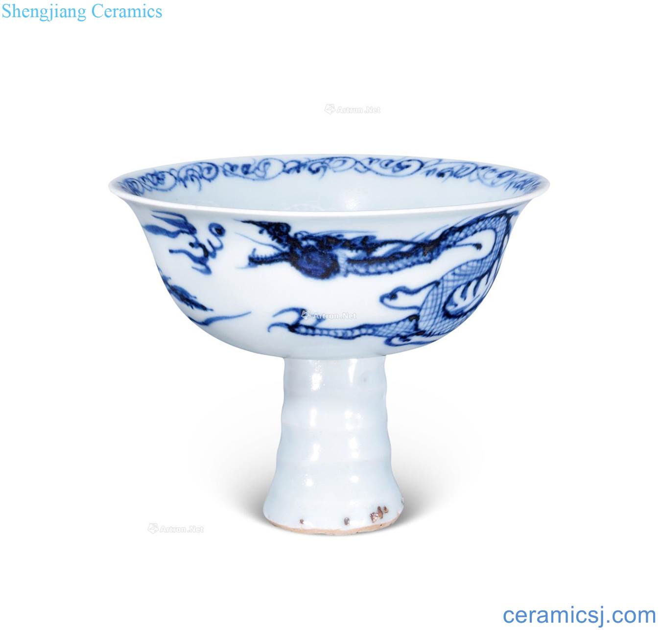 yuan Within the blue dragon embossment ssangyong footed bowl