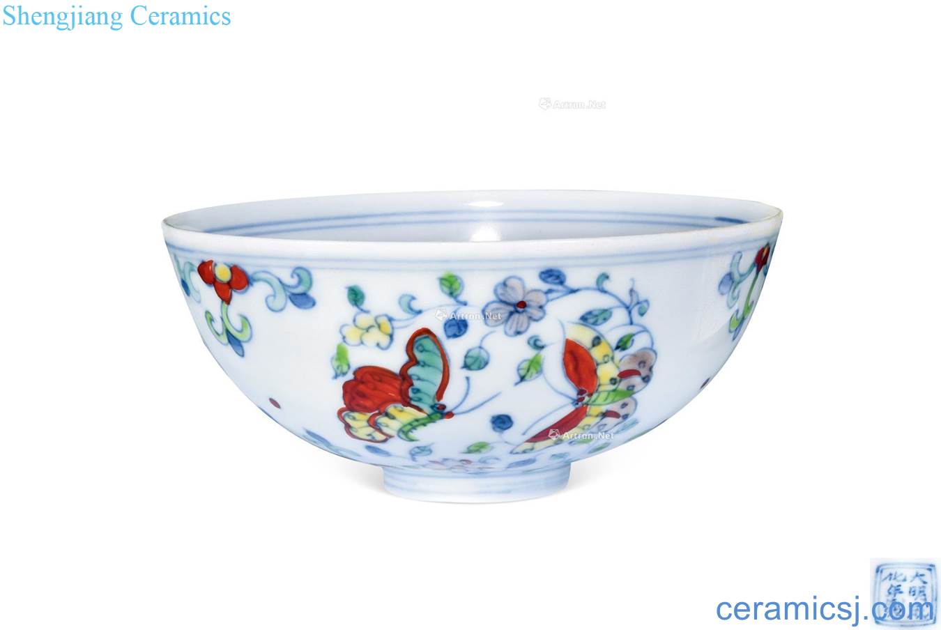 in Dou decorated butterfly green-splashed bowls