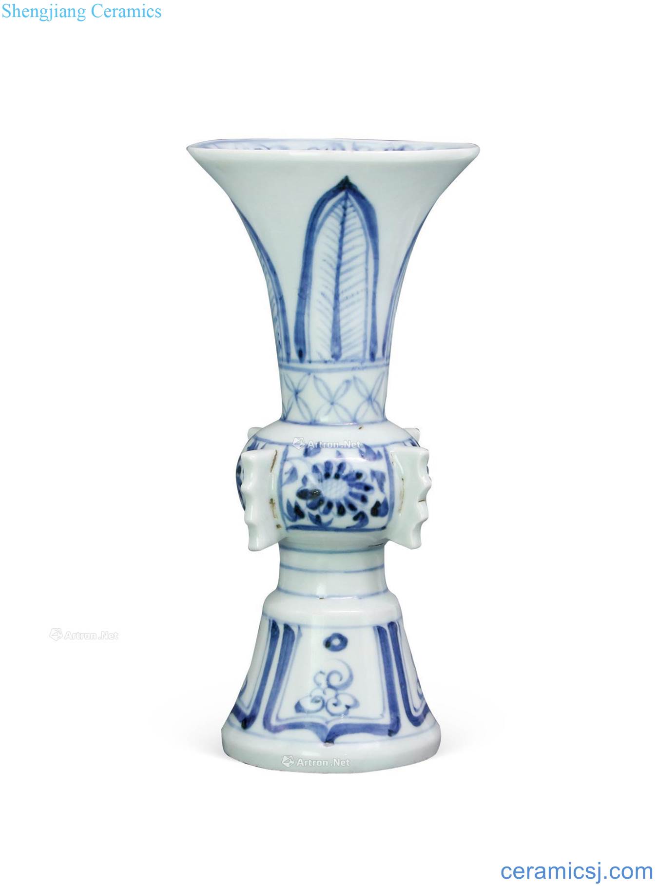 yuan Blue and white flat grain flower vase with