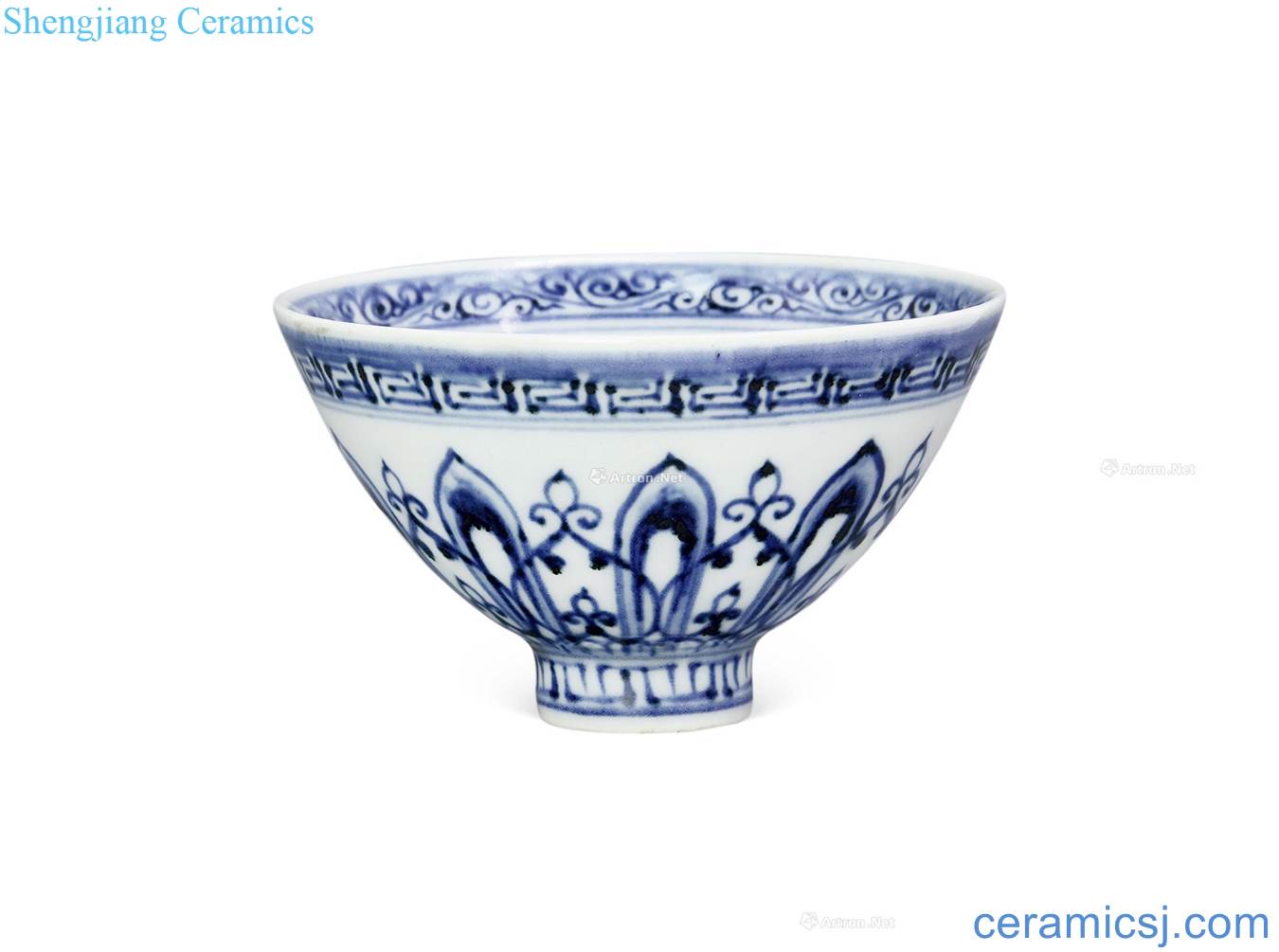 Ming blue and white dharma wheel grain heart bowls