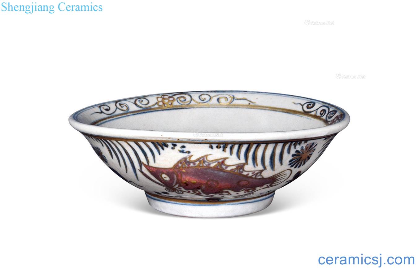 The elder brother of the late qing dynasty glaze porcelain youligong red fish grain fuels the bowl