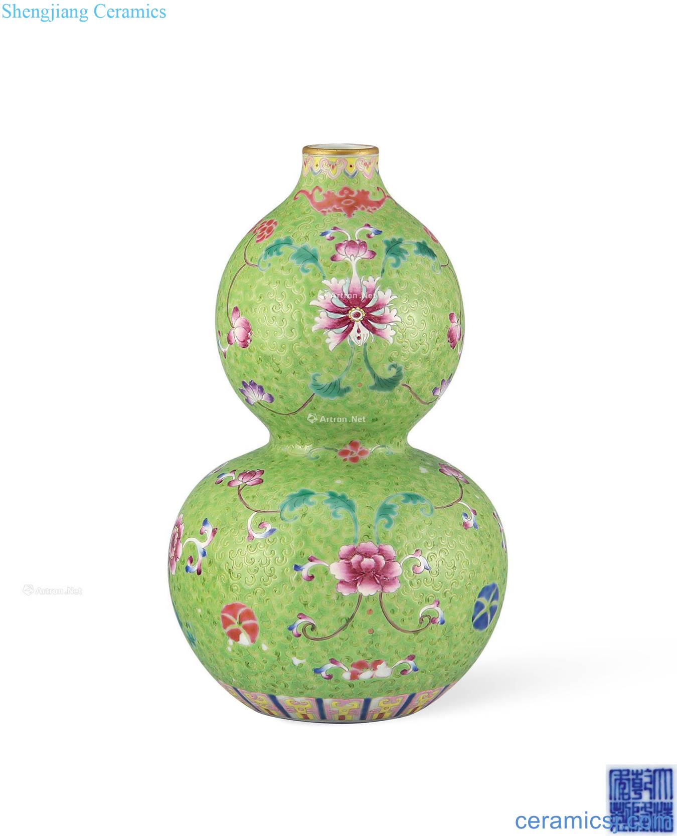 Qing qianlong pastel rolling road, branch flowers grain bottle gourd