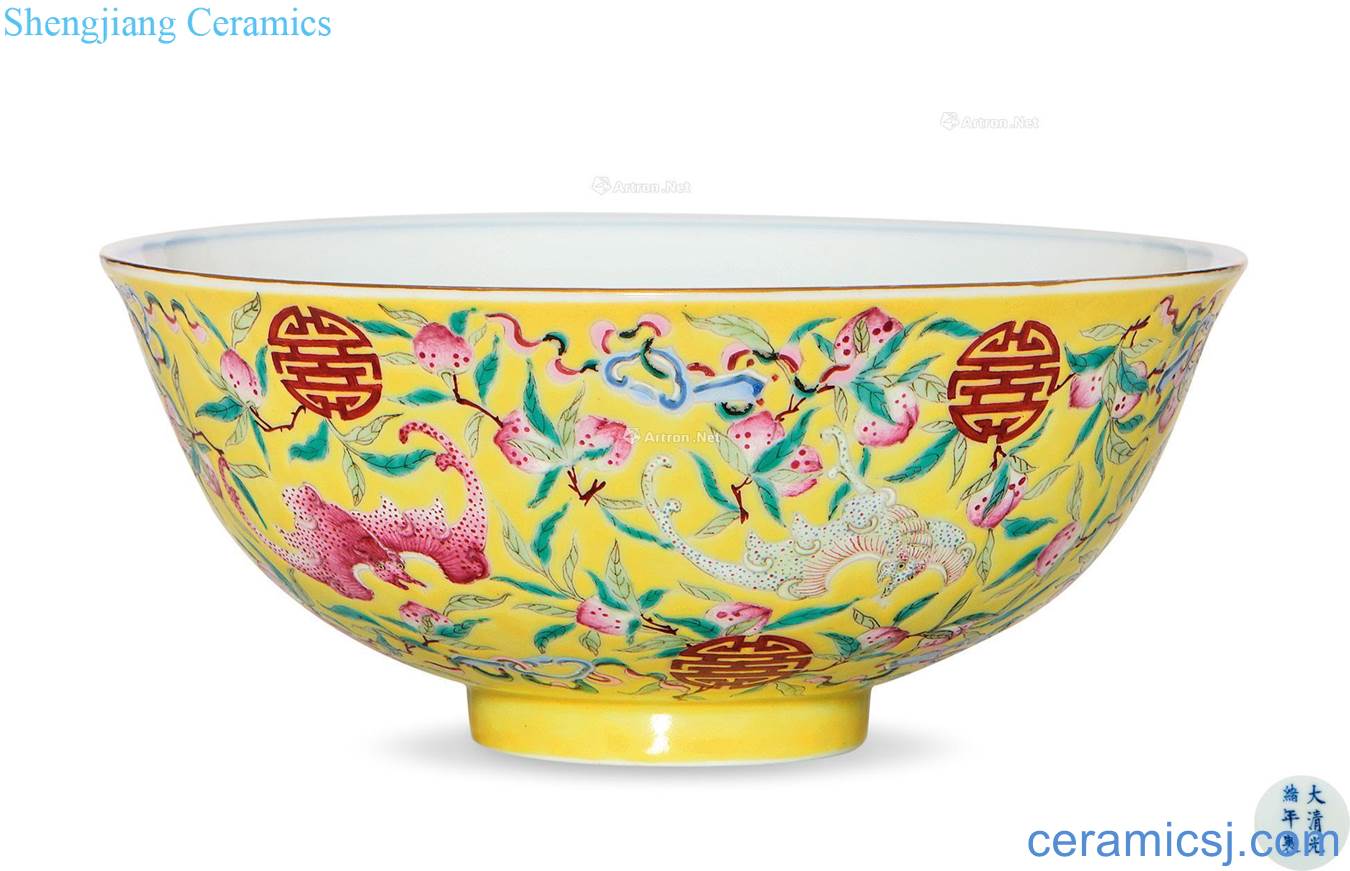 The reign of qing emperor guangxu to pastel yellow live lines in blue and white flower green-splashed bowls