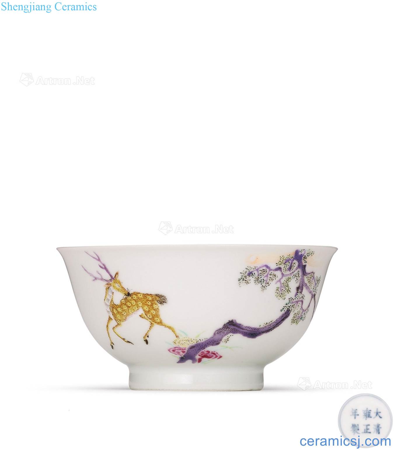 Qing yongzheng pastel deer green-splashed bowls