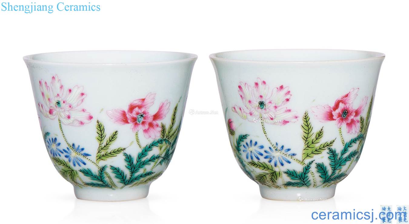 Pastel flowers small cup reign of qing emperor guangxu (a)