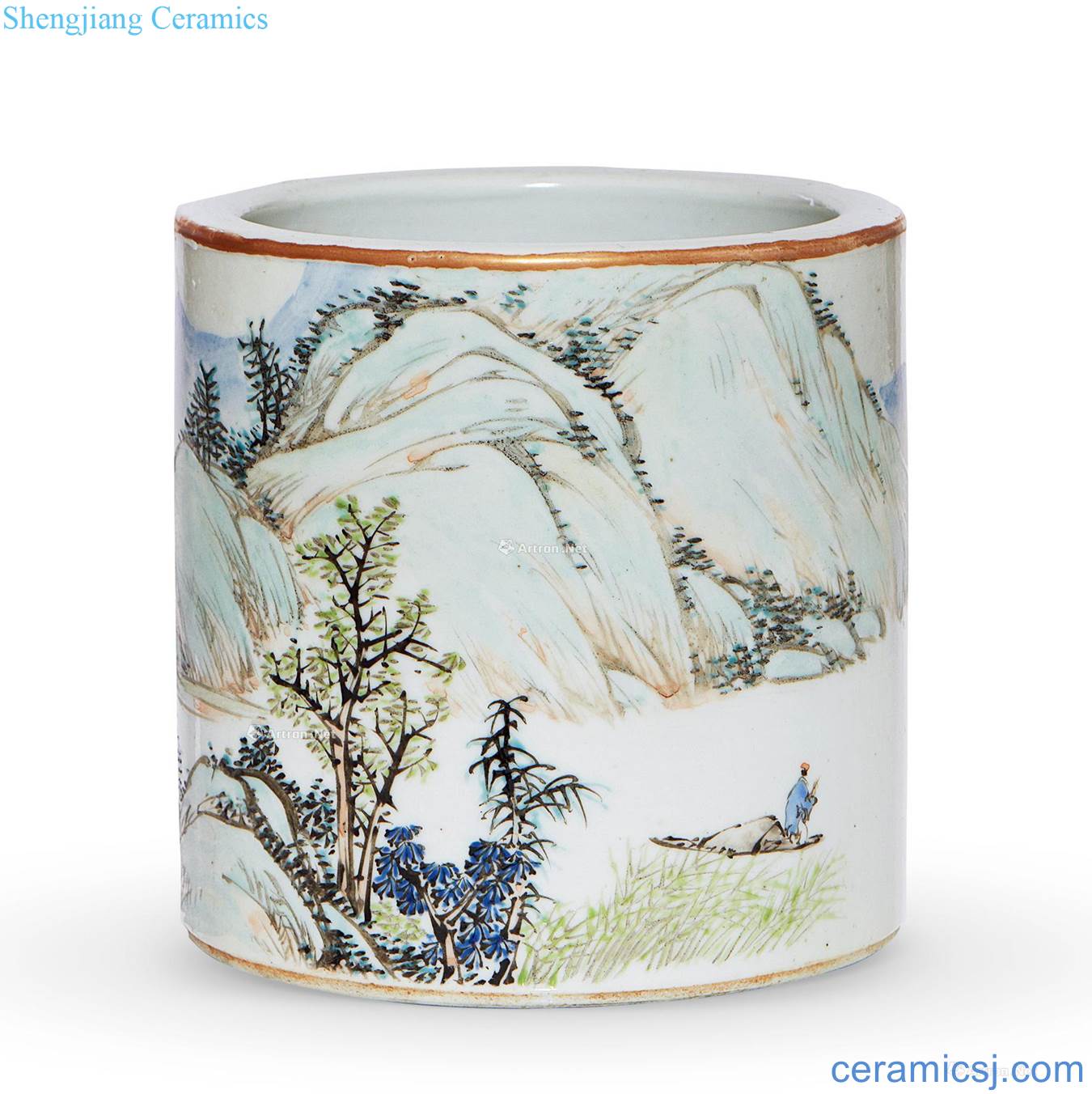 qing Ma Qingyun shallow color landscape character brush pot