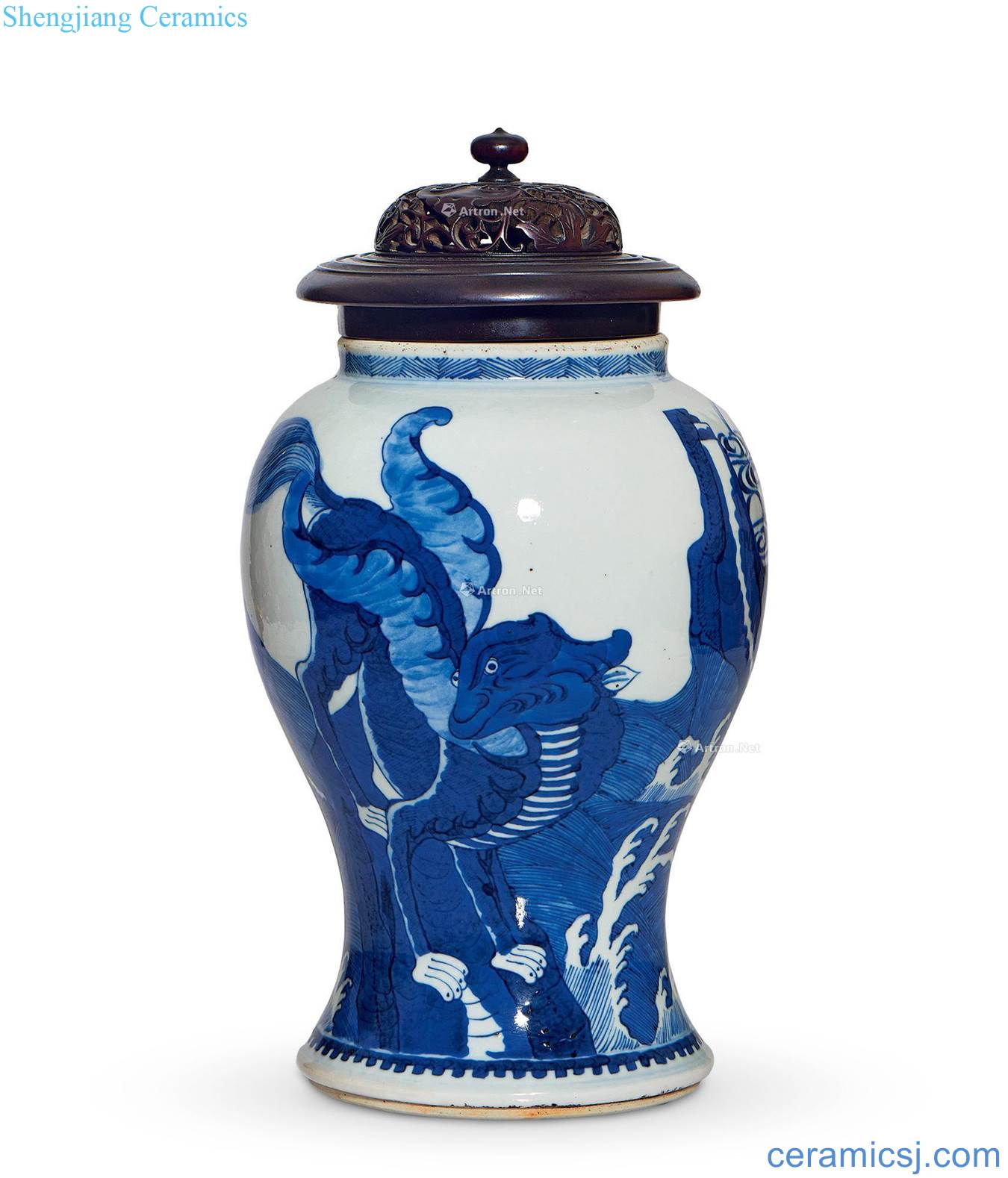 The qing emperor kangxi Blue and white benevolent flower vase with seawater