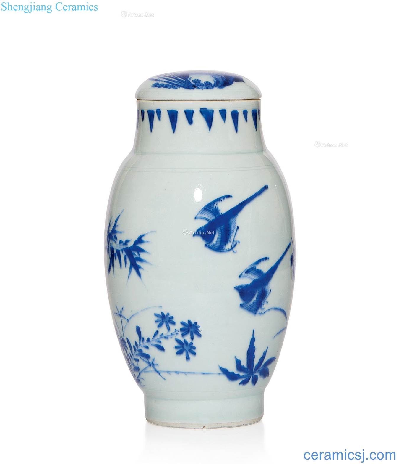 Ming chongzhen Blue and white flower on lotus seeds cans