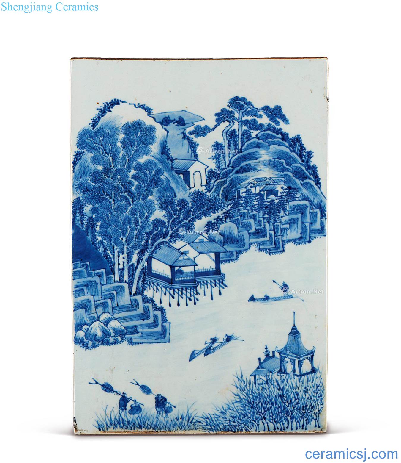 Qing qianlong Blue and white porcelain plate landscape characters