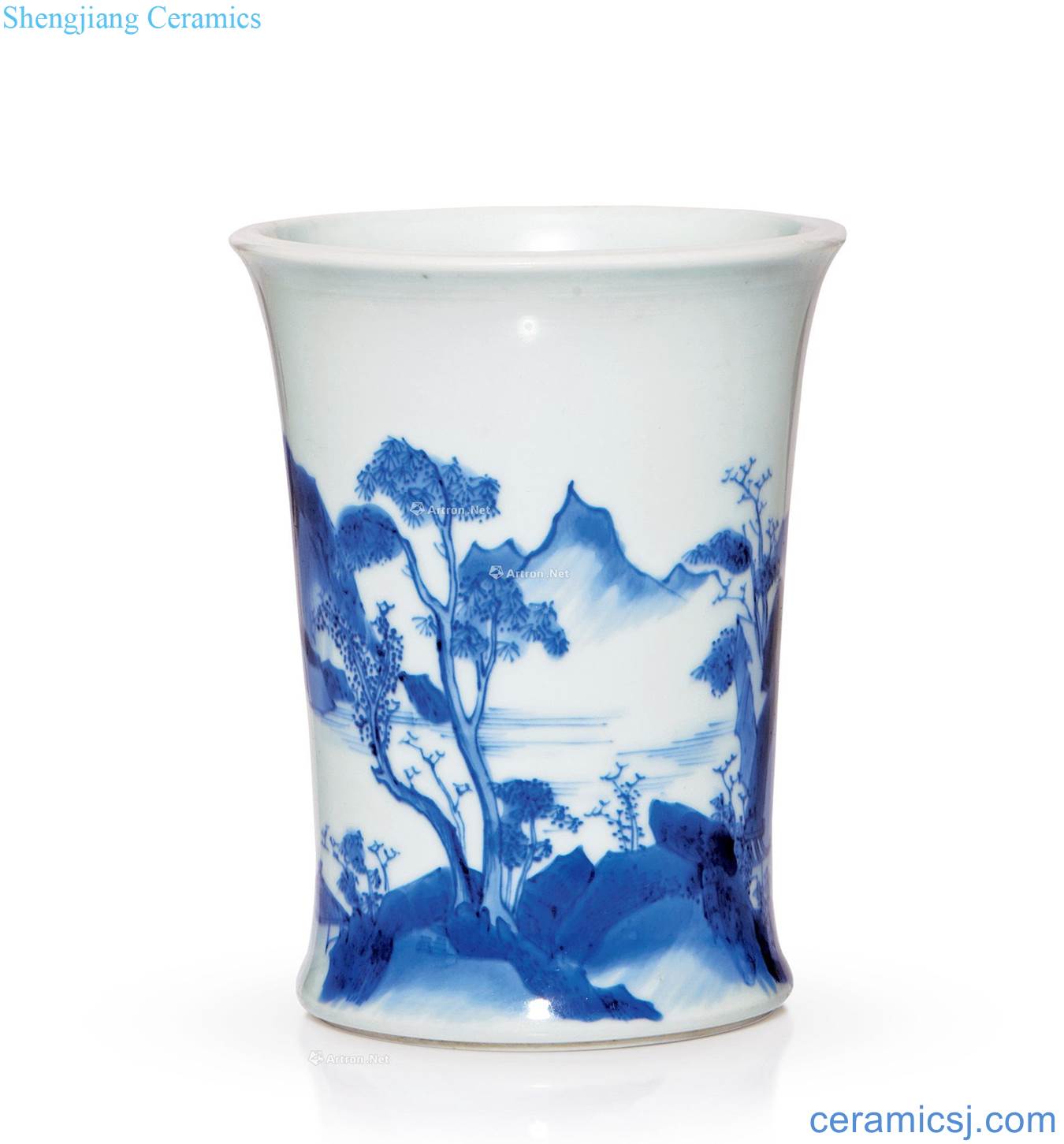 The qing emperor kangxi Blue and white landscape pen container