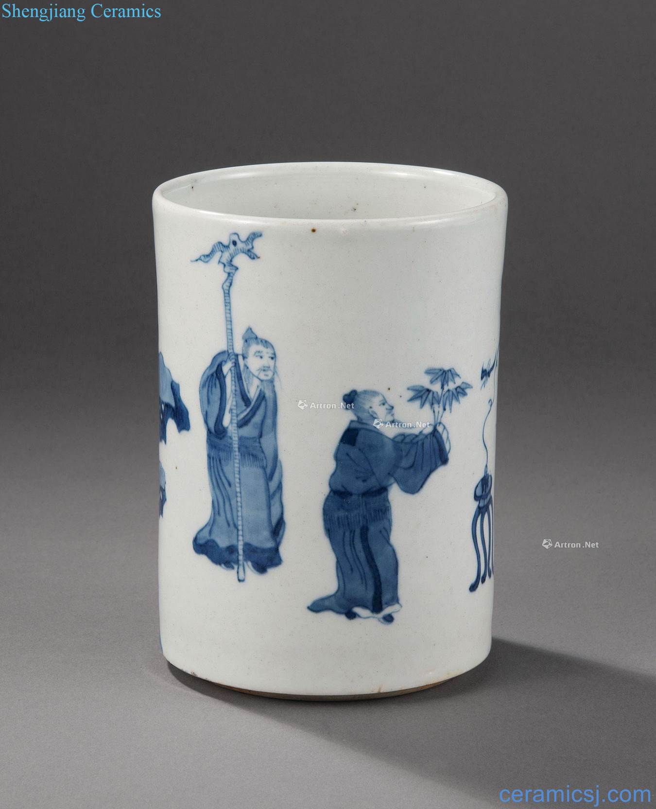 Qing dynasty Blue and white characters fu lu shou brush pot
