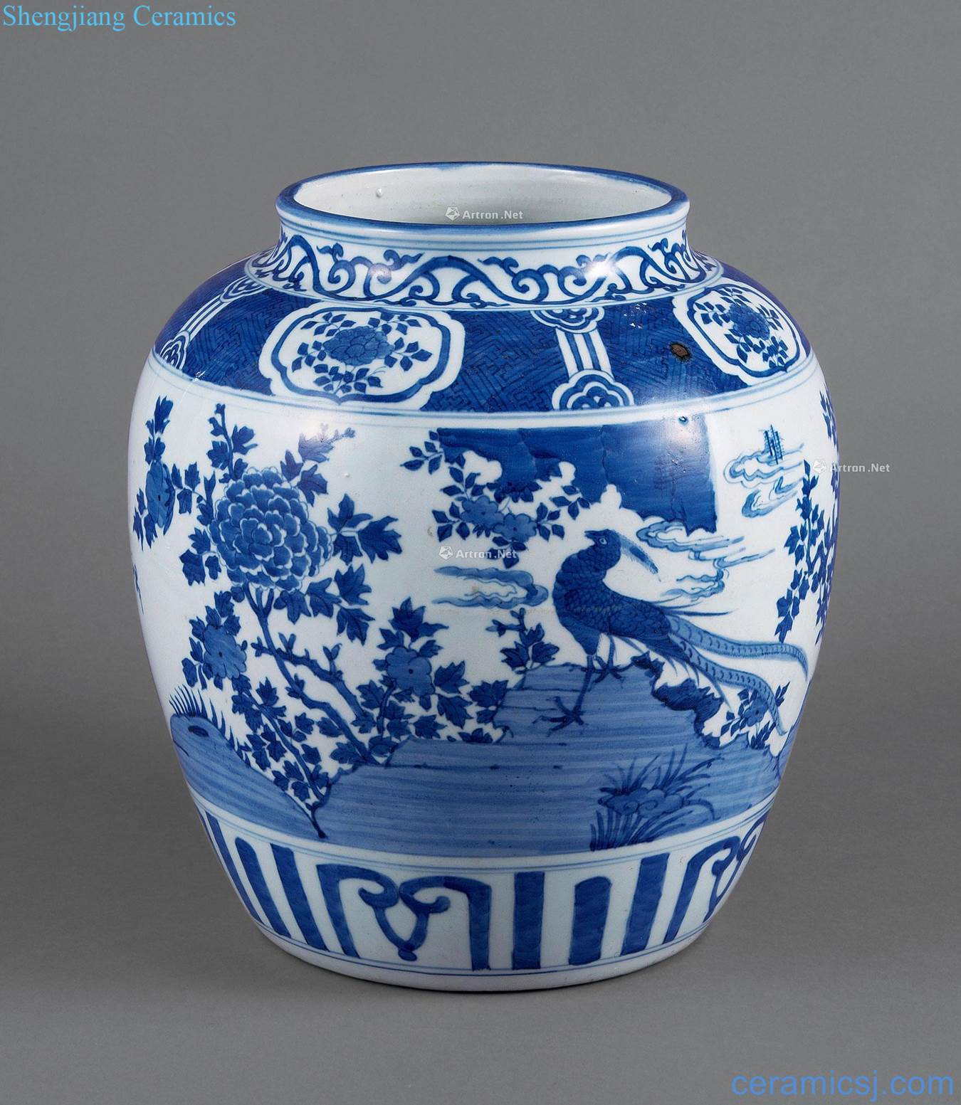 Ming wanli Blue and white flower on grain big cans