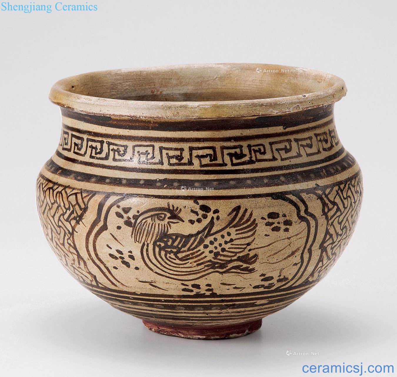 yuan Jizhou kiln glaze under medallion waterfowl WenXiangLu coloured drawing or pattern