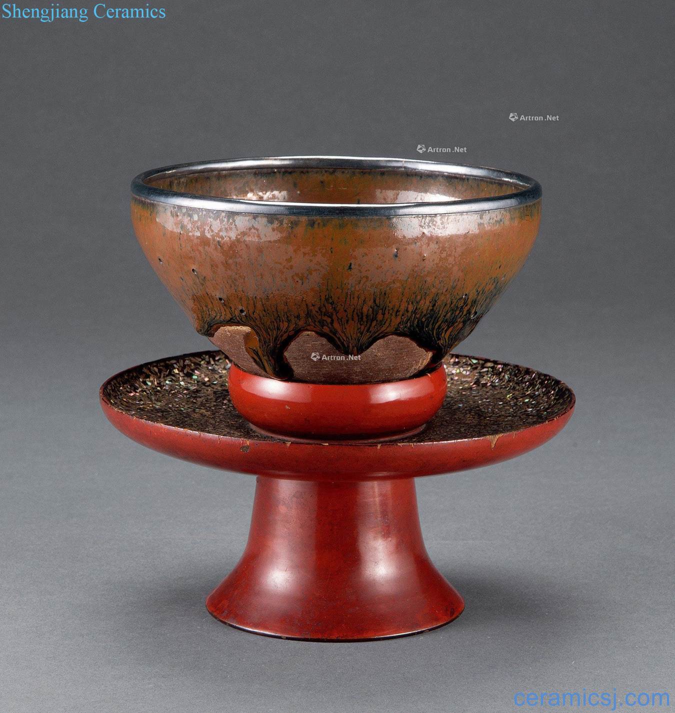 Song silver round temmoku bowl with a self-contained twinkle
