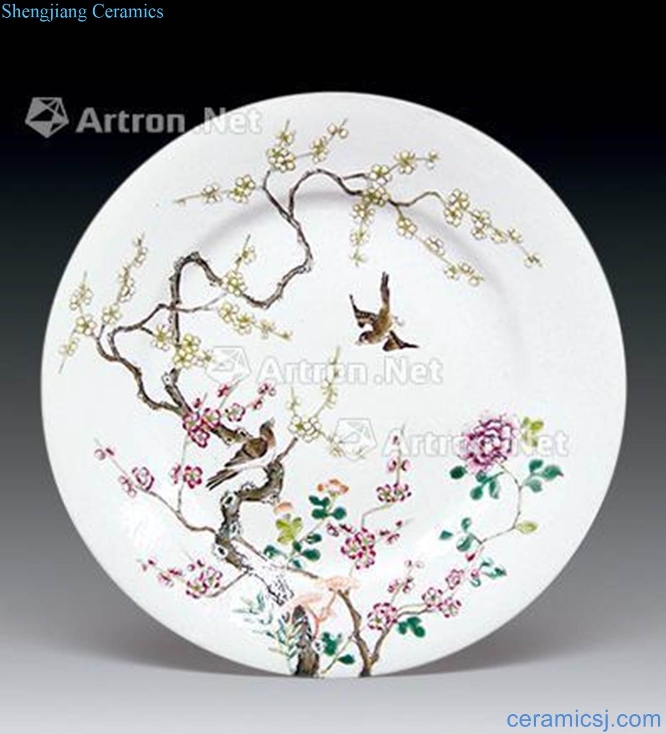 Qing qianlong pastel painting of flowers and a wall plate
