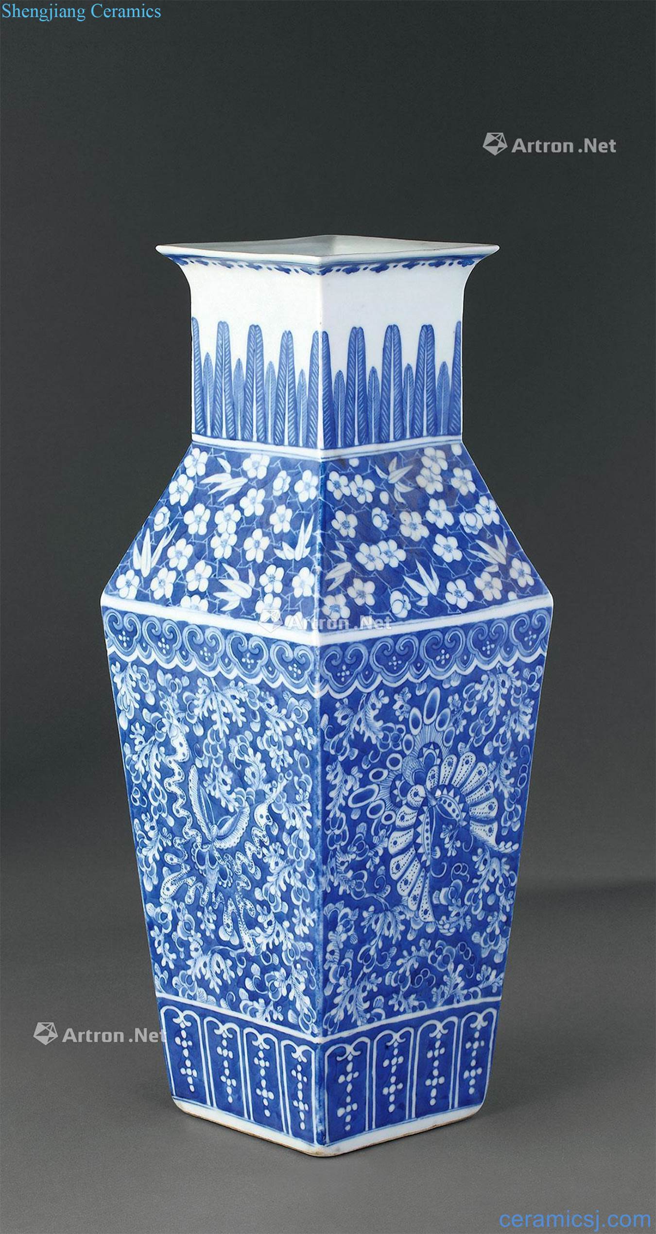qing Blue and white ice the plum and the bamboo grain square bottles