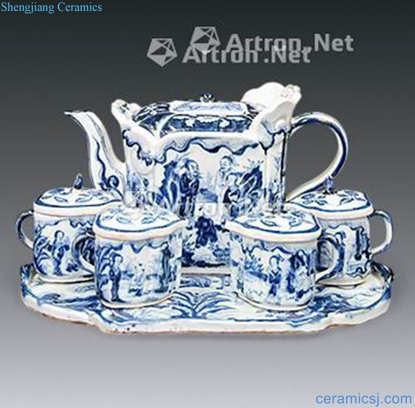 Ming xuande Blue and white characters tea set (a set of six)