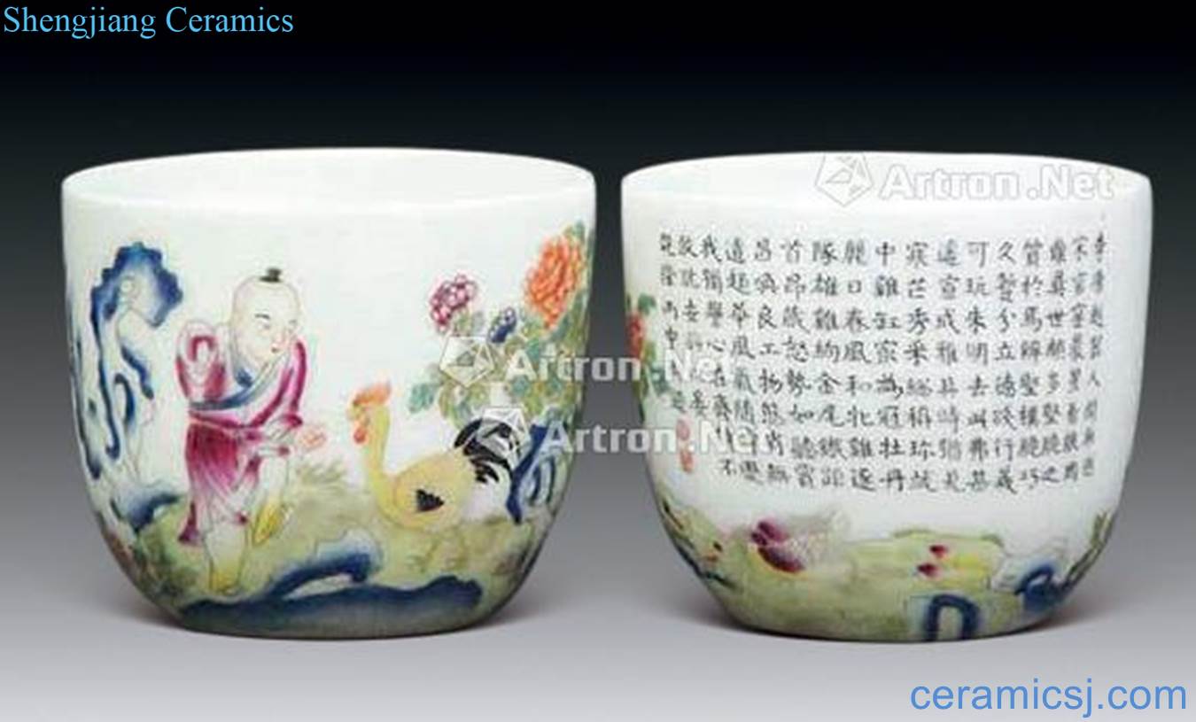 Qing qianlong pastel chicken cylinder even acknowledged cup (a)