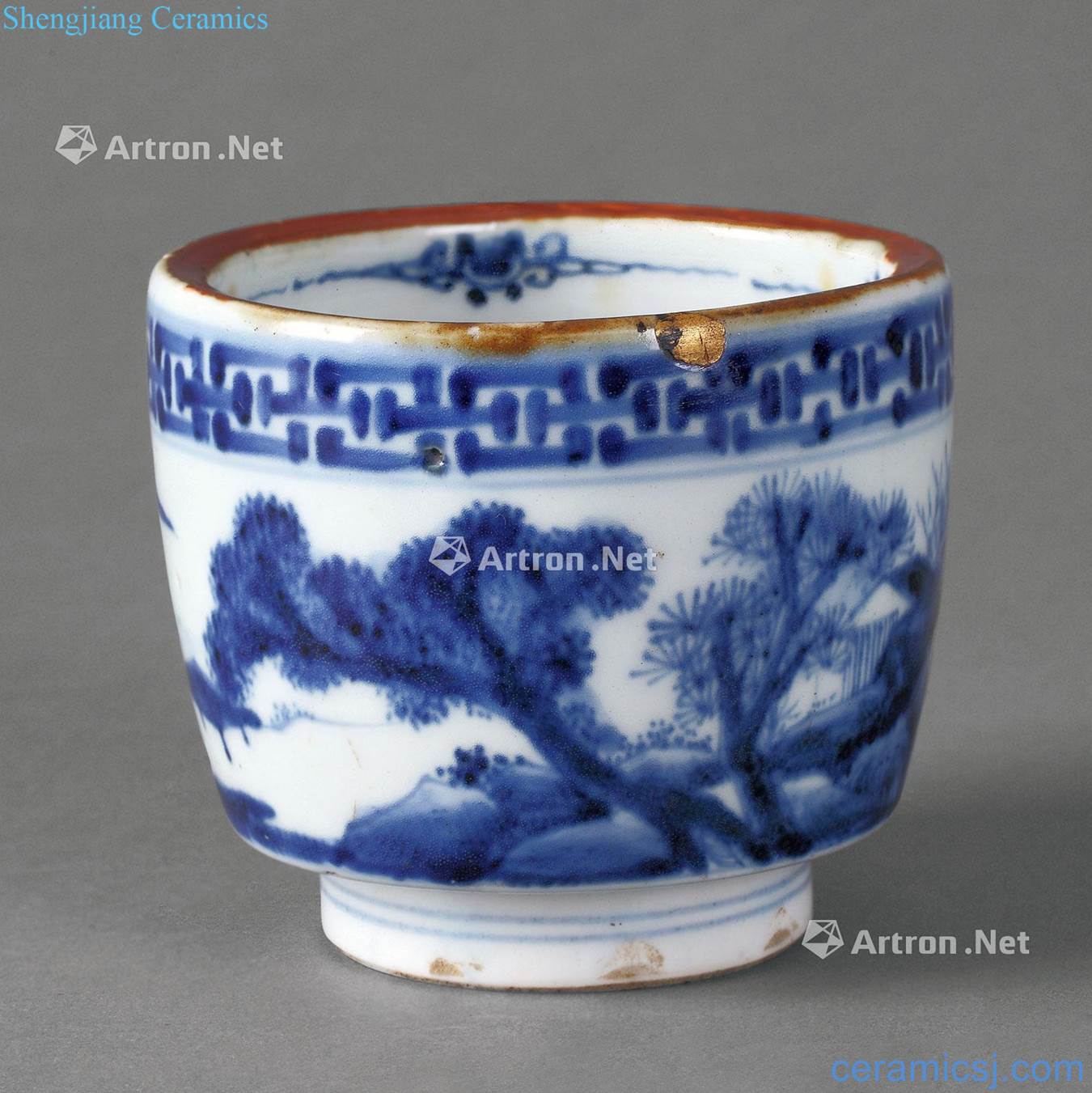 qing Blue and white landscape pattern cans