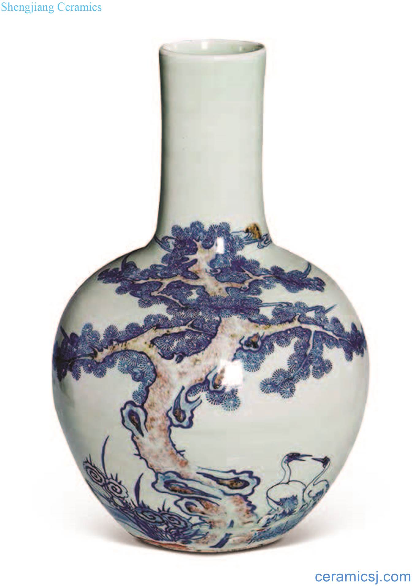 Qing dynasty blue-and-white youligong Korean pine crane grain tree