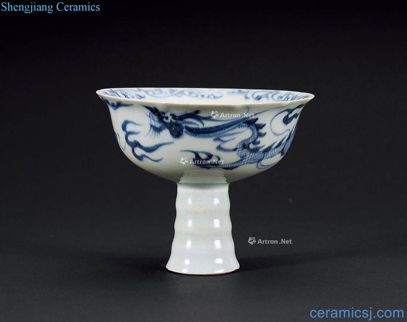 In the 15th century Blue and white dragon footed cup