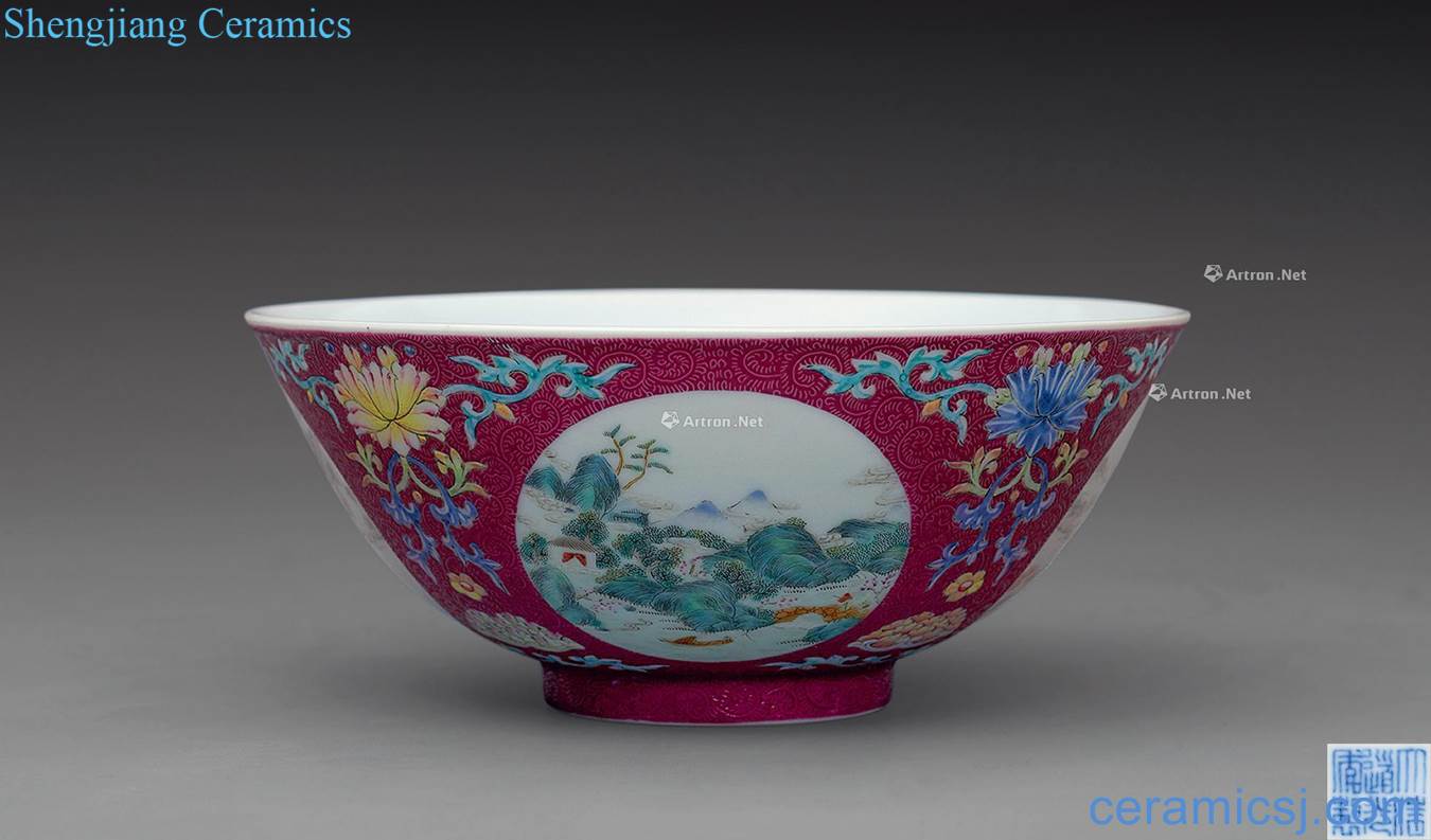Qing daoguang ramp pastel medallion landscape green-splashed bowls