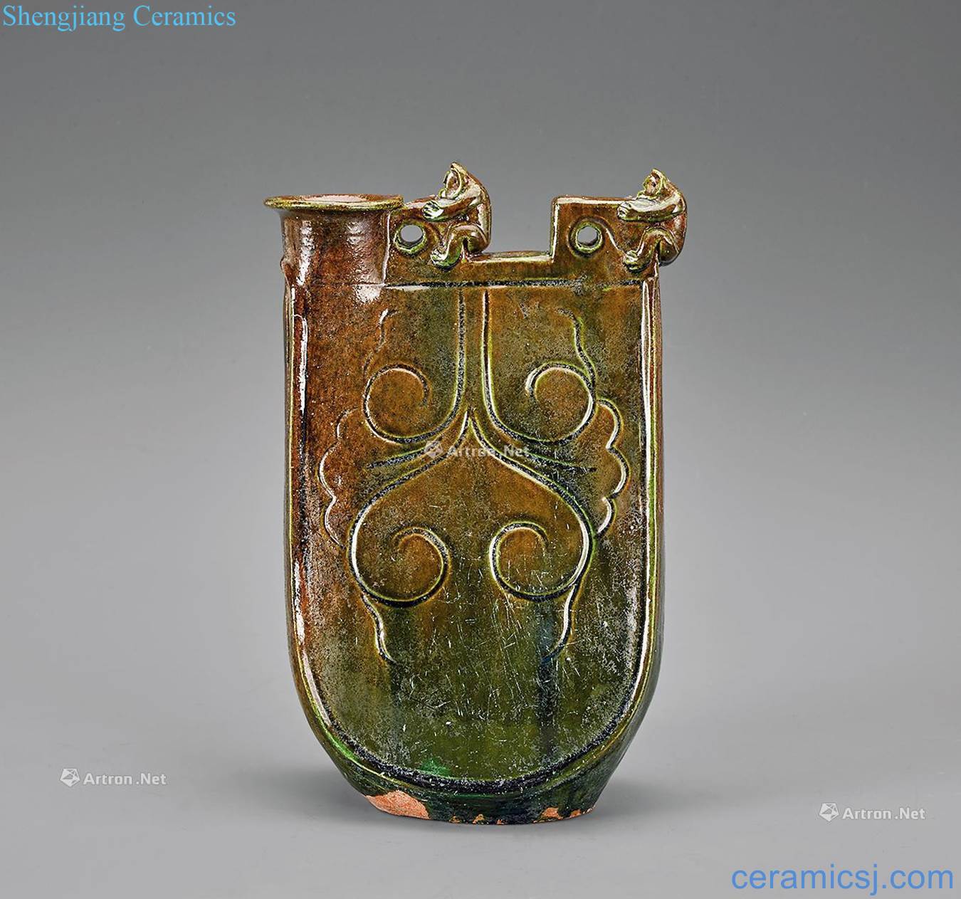 liao Green glaze double apes skins pot