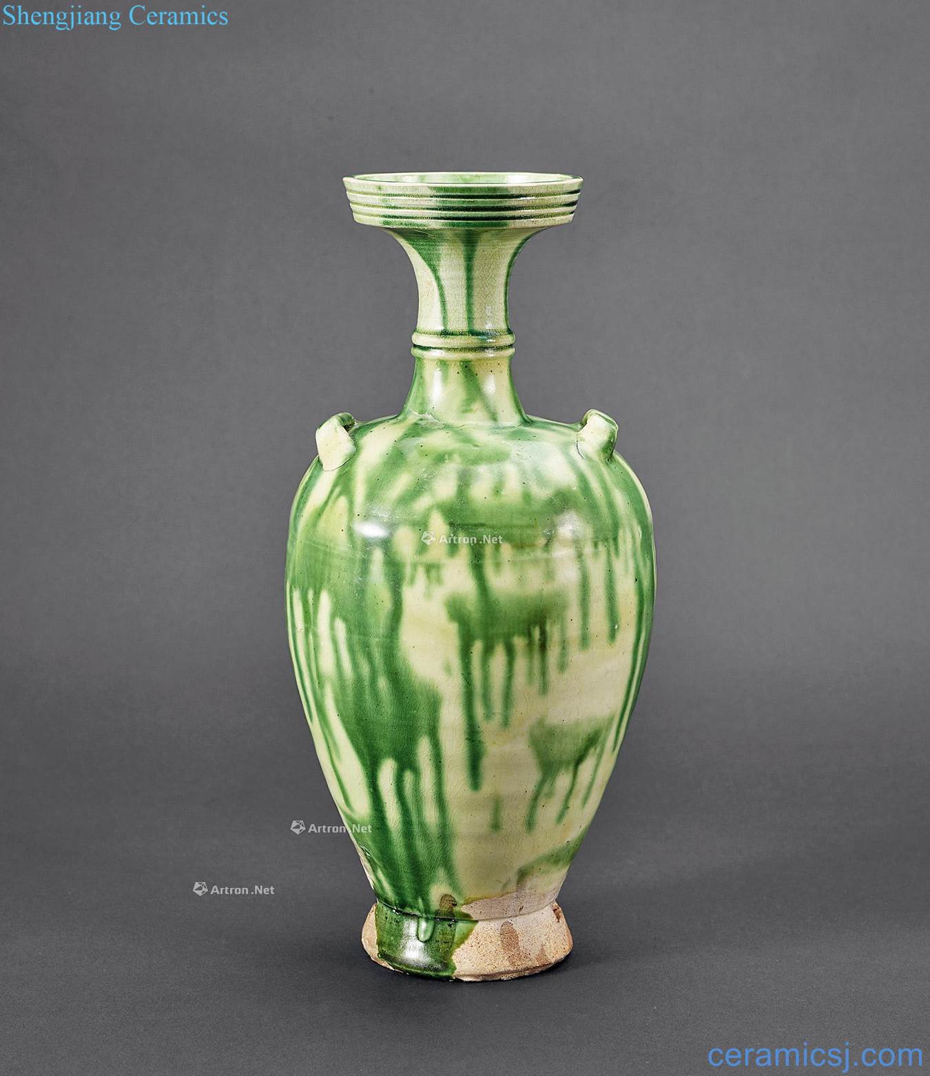The five dynasties Xing kiln green glaze wear take dish buccal bottle
