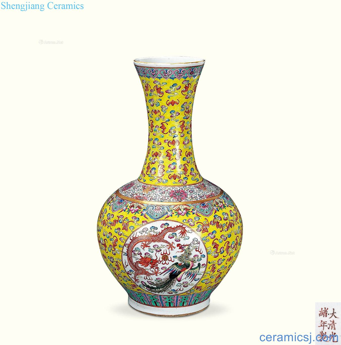 Clear pastel yellow longfeng pattern design