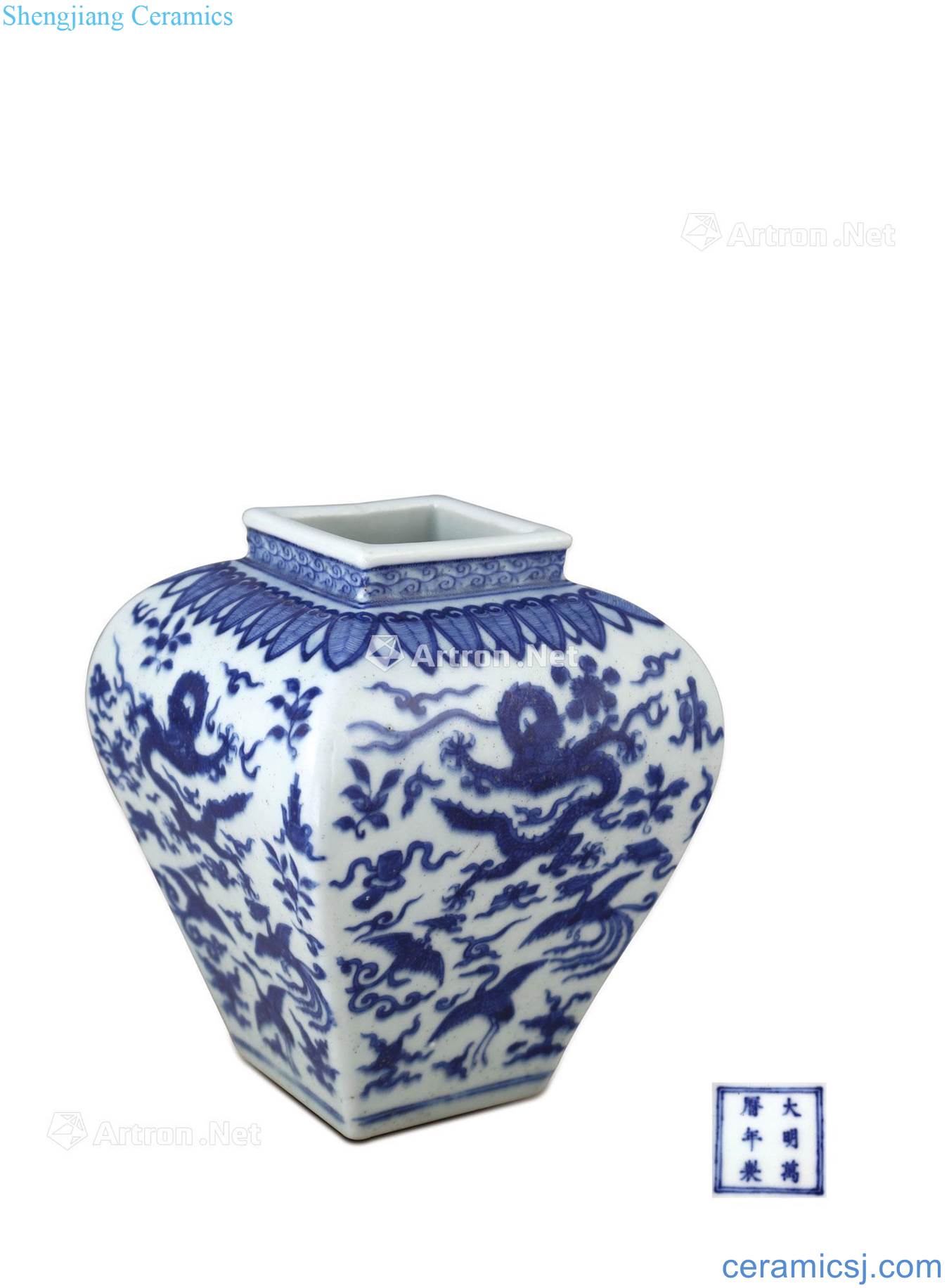 Ming Blue and white longfeng grain square