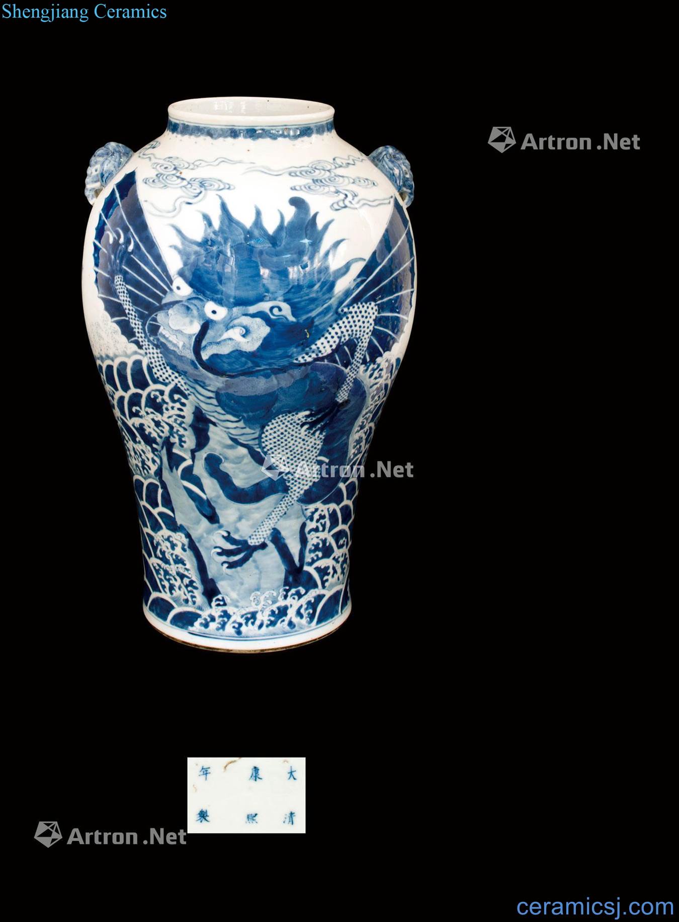 qing Blue and white benevolent grain shop first bottles