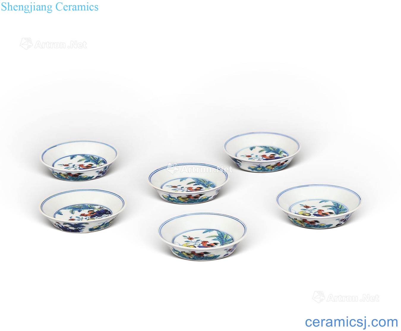 Descendants of blue and white color bucket qing qianlong ten thousand generations tray a set of (a)