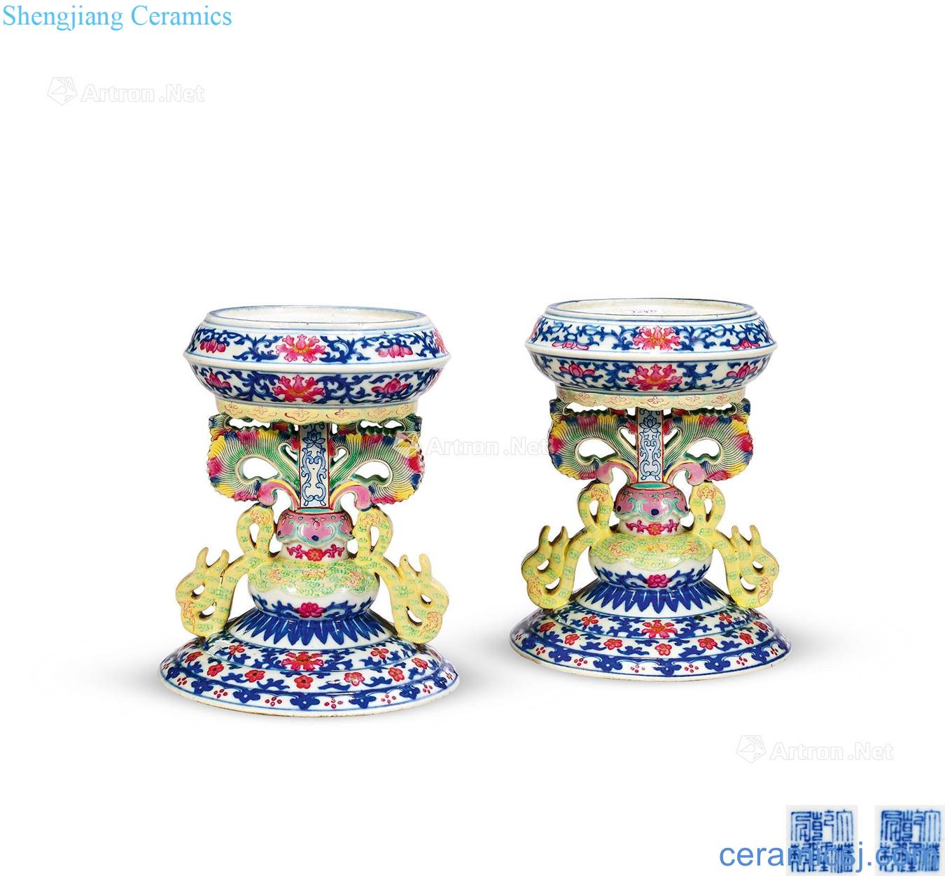 Qing qianlong porcelain enamel bound branch flowers lines for a seat (a)