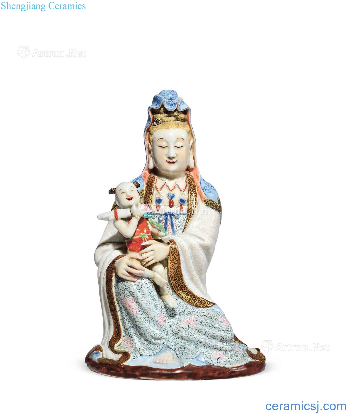 Qing qianlong enamel paint guanyin SongZi statues