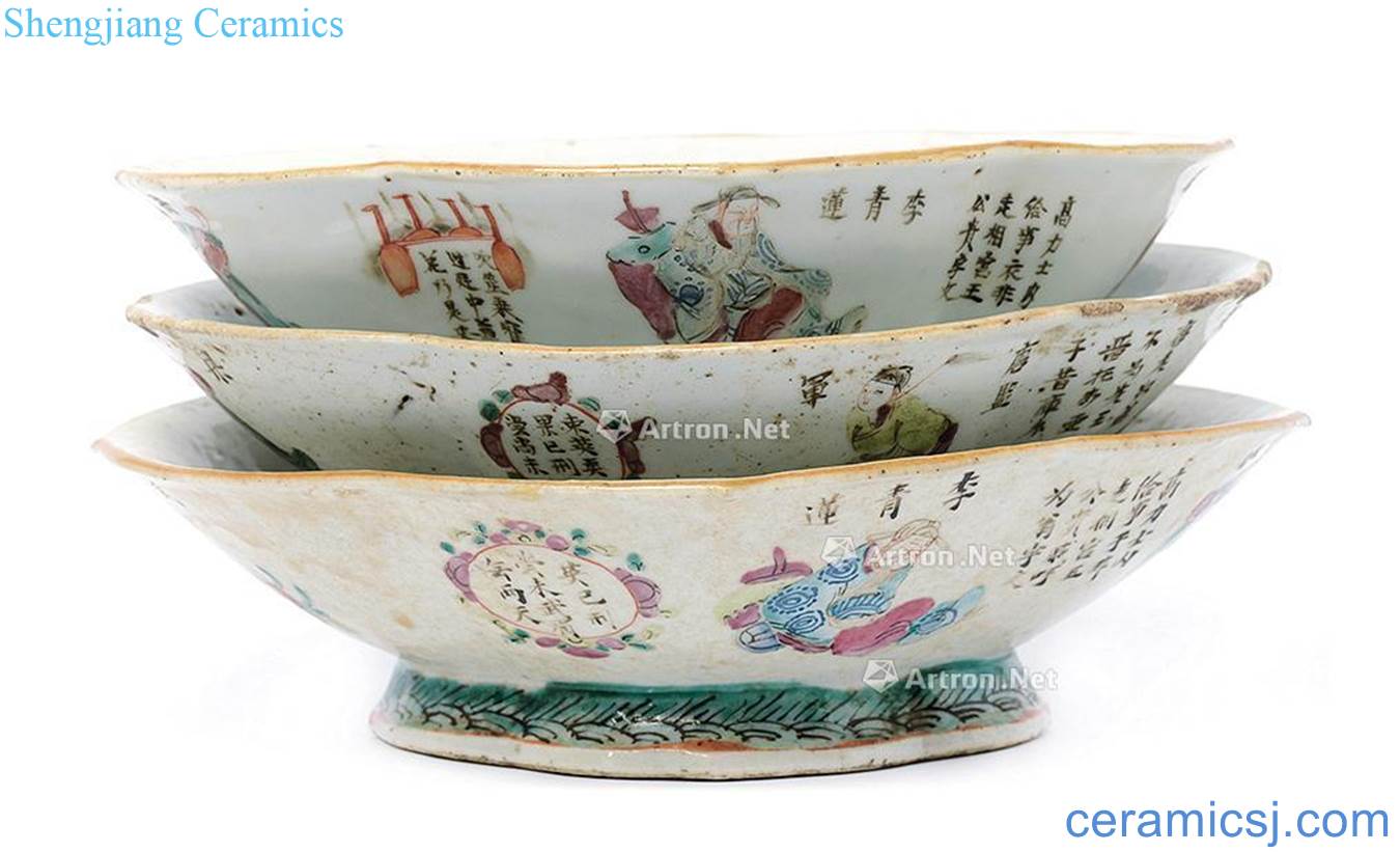 Qing haitang powder enamel characters form basin (three)