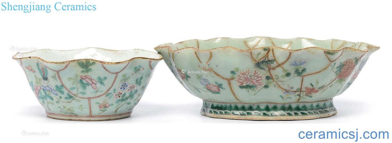 Qing pea green glaze, enamel basin of flower pattern (2)