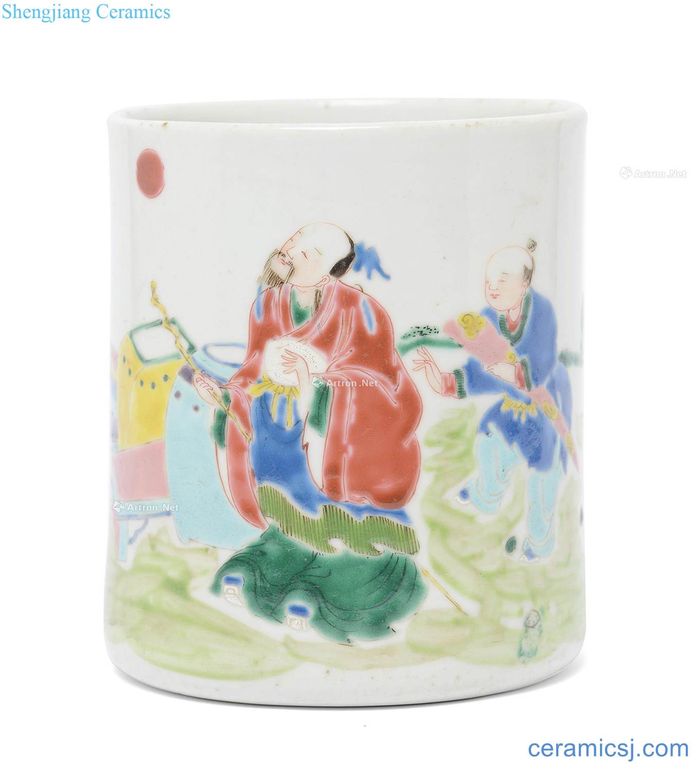 Qing yongzheng pastel with friends and relatives pen container