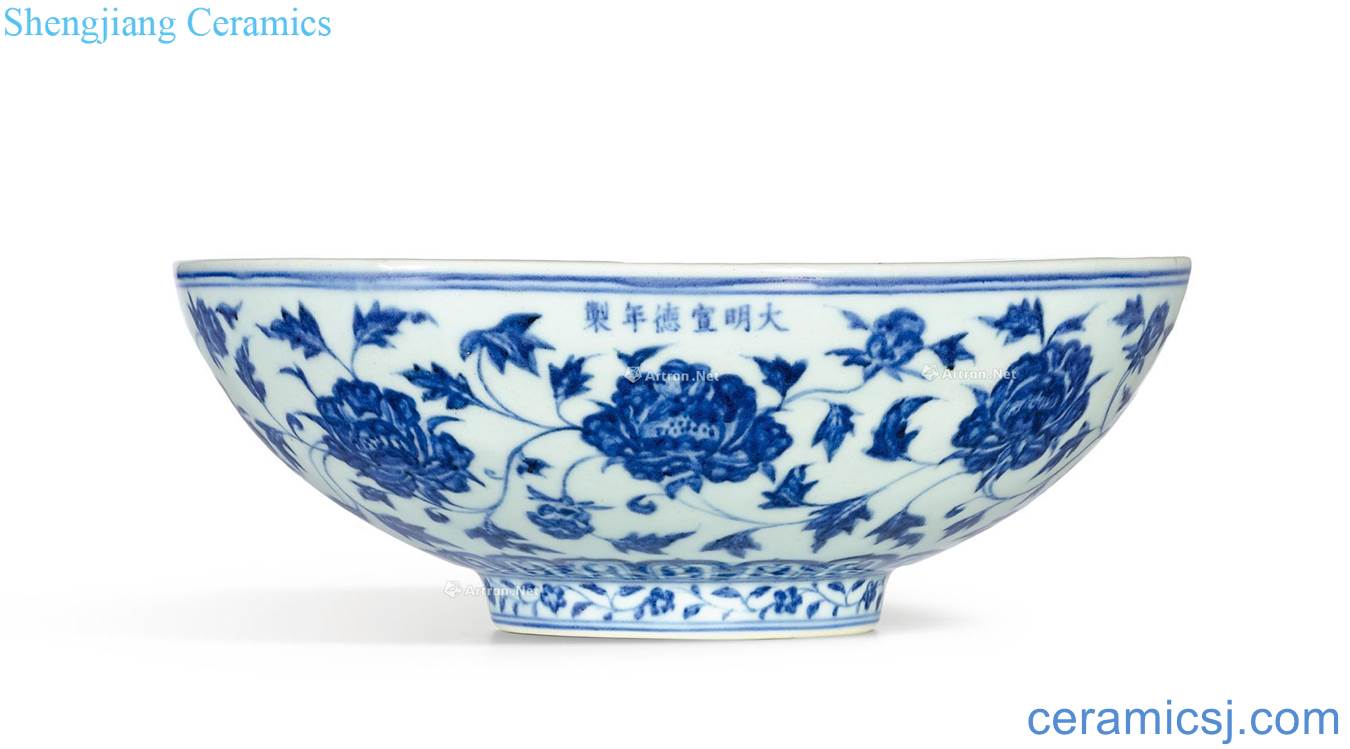 Ming xuande Blue and white peony grain big 盌