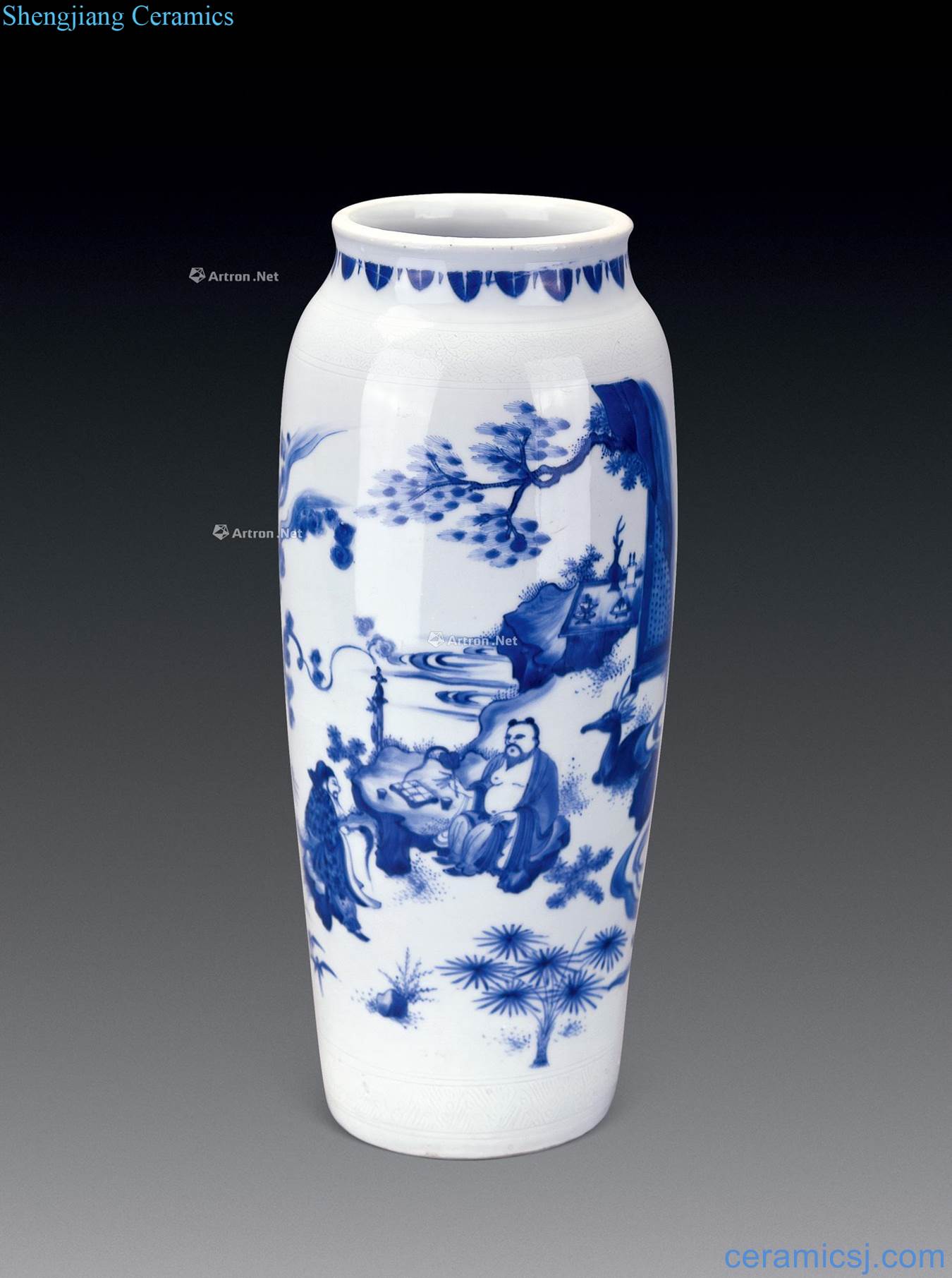 Ming chongzhen Blue and white people object leg bottle